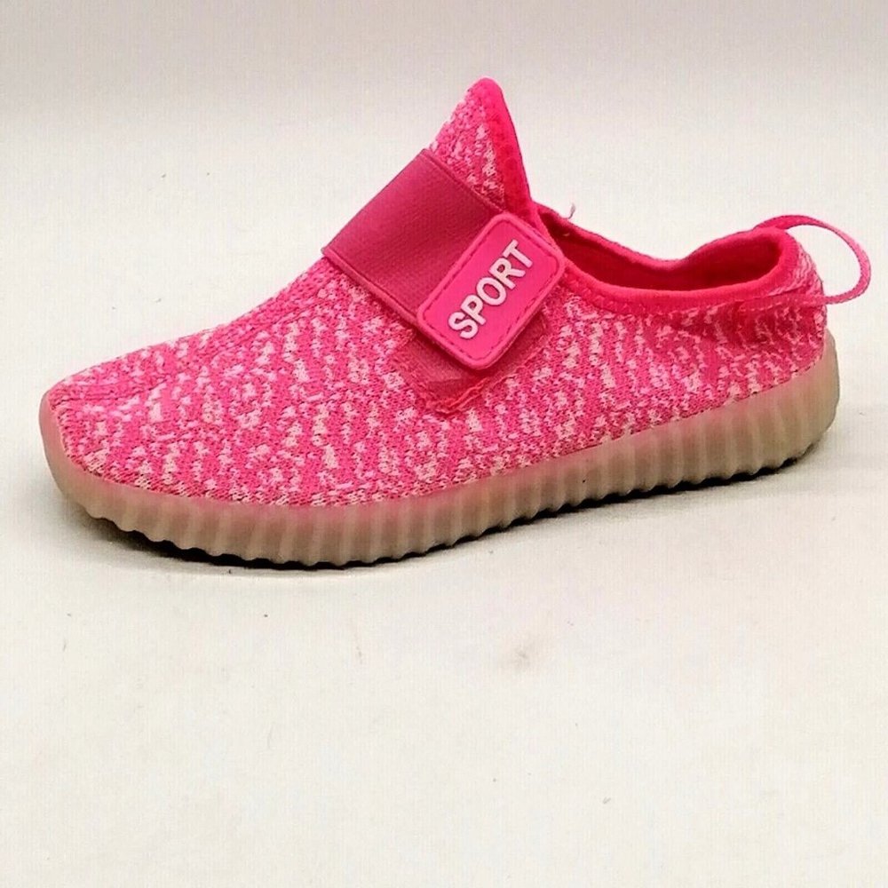 Sport Womens Stretch Knit Sneaker Pink Hook‎ & Loop Closure Flat Heel EUR 35
